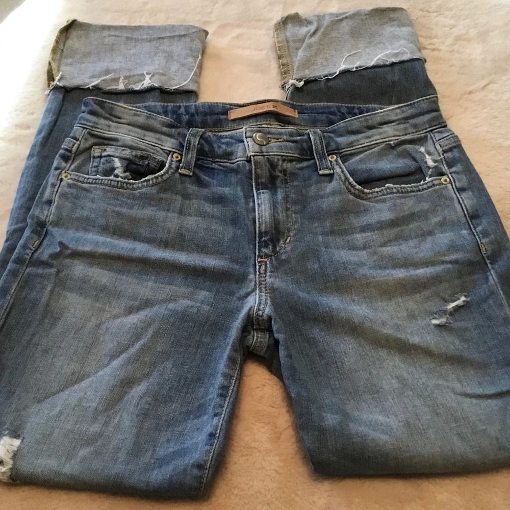 Joe’s Jeans Cuff Crop Distressed Blue Jeans - Size 27